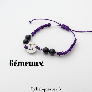 Bracelet Astrologie Gémeaux Œil de Faucon – Réglable, Breloque Argentée - Cybele Pierres