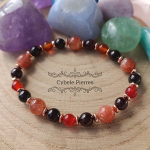 Bracelet Audace - Grenat, Pierre de Soleil et Cornaline (6 et 8mm) - 18m - Cybele Pierres