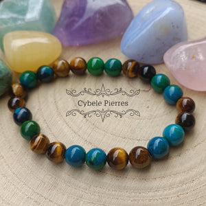 Bracelet Audacieux - Chrysocolle et Oeil de tigre (8mm) - 19cm - Cybele Pierres