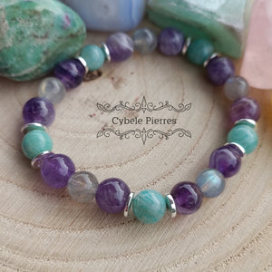 Bracelet Authenticité - Amazonite , Améthyste et Labradorite (8mm) - 17cm - Cybele Pierres