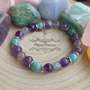 Bracelet Authenticité - Amazonite , Améthyste et Labradorite (8mm) - 17cm - Cybele Pierres