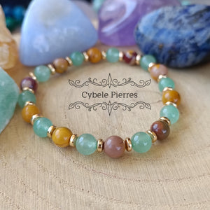 Bracelet Aventurine Verte et Jaspe Mookaite (6 mm) – 17 cm | Créativité, Apaisement et Soutien - Cybele Pierres