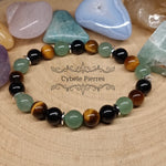 Bracelet Aventurine verte, Oeil de tigre et Tourmaline - 8mm - 19cm - Cybele Pierres
