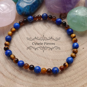 Bracelet Balor - Œil de Tigre et Lapis - Lazuli (4 et 6mm) - 18cm | Protection et Clarté d'Esprit - Cybele Pierres