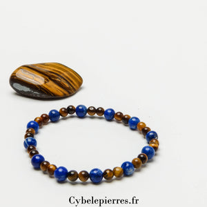 Bracelet Balor - Œil de Tigre et Lapis - Lazuli (4 et 6mm) - 18cm | Protection et Clarté d'Esprit - Cybele Pierres