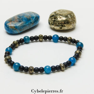 Bracelet Bienveillance Profonde - Apatite, Pyrite et Onyx (4 et 6mm) - 19cm | Clarté, Protection et Stabilité - Cybele Pierres