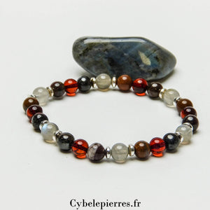 Bracelet Bienveillant - Oeil de fer, Ambre et Labradorite (6mm) - 18cm | Protection et Confiance - Cybele Pierres
