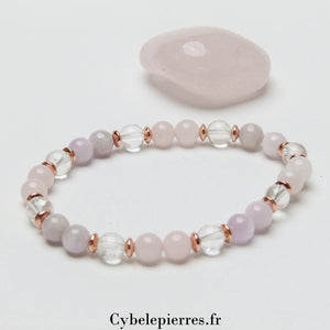 Bracelet Bonheur – Quartz Rose, Kunzite et Cristal de Roche (6mm) – 18 cm | Apaisement et Harmonie - Cybele Pierres
