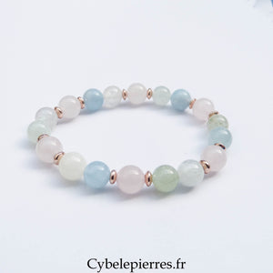 Bracelet Brise Légère - Béryl et Quartz Rose (8mm) - 17cm | Harmonie et Douceur - Cybele Pierres