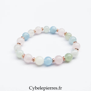 Bracelet Brise Légère - Béryl et Quartz Rose (8mm) - 17cm | Harmonie et Douceur - Cybele Pierres