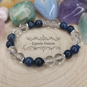 Bracelet Cascade - Cristal de roche et Sodalite (8mm) - 18cm - Cybele Pierres