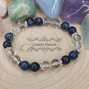 Bracelet Cascade - Cristal de roche et Sodalite (8mm) - 18cm - Cybele Pierres