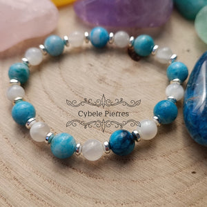 Bracelet Céleste - Hémimorphite et Pierre de lune (6 et 8mm) - 17cm - Cybele Pierres