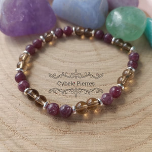 Bracelet Clarté émotionnelle - Quartz fumé et Lépidolite (6mm) - 18cm - Cybele Pierres