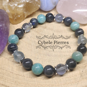 Bracelet Communication et Créativité - Amazonite, Labradorite et Fluorite(8mm) - 18cm - Cybele Pierres