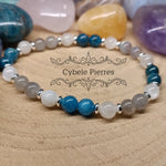 Bracelet Communication et Intuition - Apatite bleue, Pierre de lune et Labradorite (6mm) - 18cm - Cybele Pierres