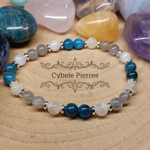Bracelet Communication et Intuition - Apatite bleue, Pierre de lune et Labradorite (6mm) - 18cm - Cybele Pierres