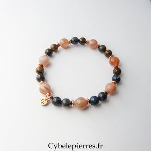 Bracelet "Concrétisation" - Pietersite et Pierre de Soleil (6 et 8mm) - 17cm - Cybele Pierres