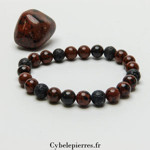 Bracelet Connexion avec Soi - même - Obsidienne Acajou et Pierre de Lave (8mm) - 19cm | Force et Stabilité - Cybele Pierres