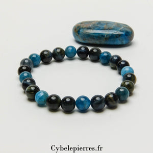 Bracelet Conscience - Œil de Faucon et Apatite Bleue (8mm) - 19 cm | Clarté et Réflexion - Cybele Pierres
