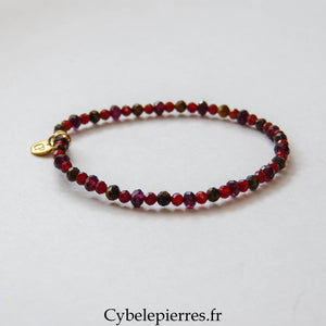 Bracelet Cornaline, Grenat & Œil de Tigre Facetté (3 mm) – 18 cm | Énergie & Stabilité - Cybele Pierres
