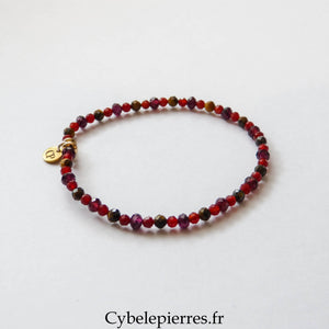 Bracelet Cornaline, Grenat & Œil de Tigre Facetté (3 mm) – 18 cm | Énergie & Stabilité - Cybele Pierres