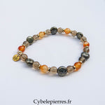 Bracelet Cornaline, Quartz Fumé & Pyrite (6 mm) – 17 cm | Confiance & Stabilité - Cybele Pierres