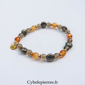 Bracelet Cornaline, Quartz Fumé & Pyrite (6 mm) – 17 cm | Confiance & Stabilité - Cybele Pierres