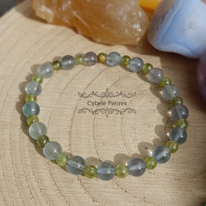 Bracelet Créativité et calme : Péridot et Fluorine bleue (3 et 6mm) - 18cm - Cybele Pierres