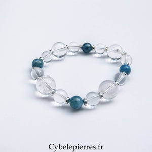 Bracelet Cristal de Roche (12 & 8 mm) & Apatite (8 mm) – 17 cm | Clarté & Expression - Cybele Pierres