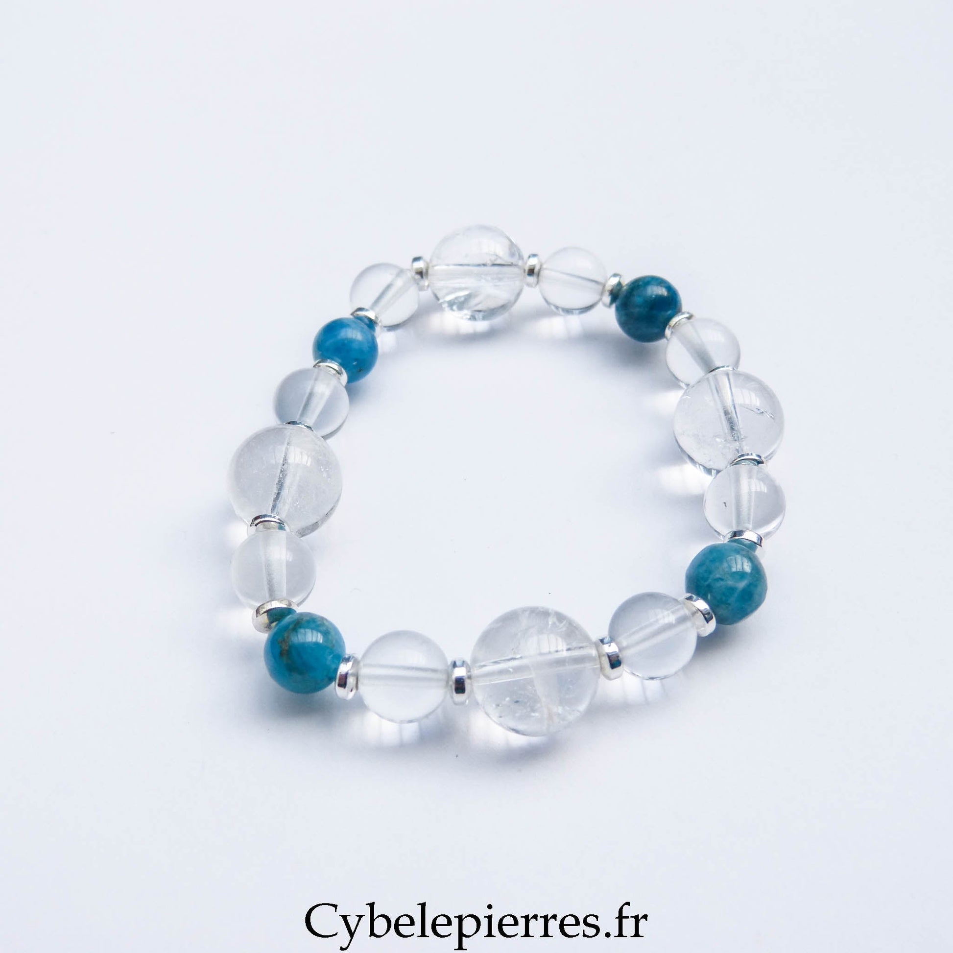 Bracelet Cristal de Roche (12 & 8 mm) & Apatite (8 mm) – 17 cm | Clarté & Expression - Cybele Pierres