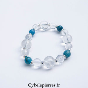 Bracelet Cristal de Roche (12 & 8 mm) & Apatite (8 mm) – 17 cm | Clarté & Expression - Cybele Pierres