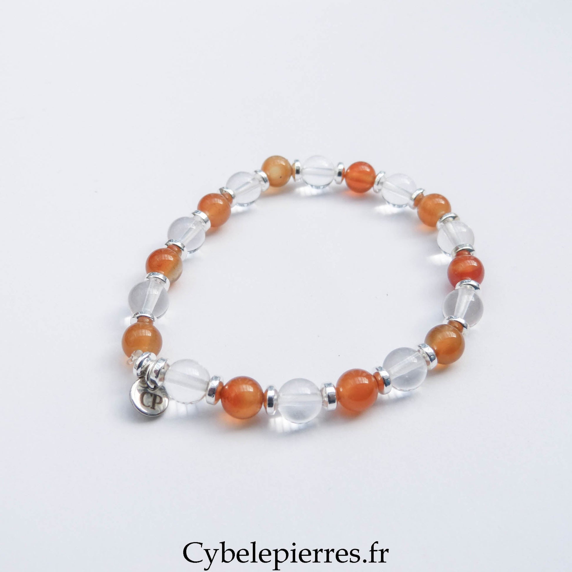 Bracelet Cristal de Roche & Cornaline (6 mm) – 17 cm | Vitalité & Clarté - Cybele Pierres