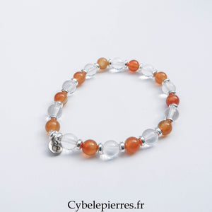 Bracelet Cristal de Roche & Cornaline (6 mm) – 17 cm | Vitalité & Clarté - Cybele Pierres