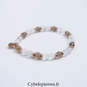 Bracelet Cristal de Roche & Quartz Fumé (6 mm) – 17 cm | Clarté & Ancrage - Cybele Pierres