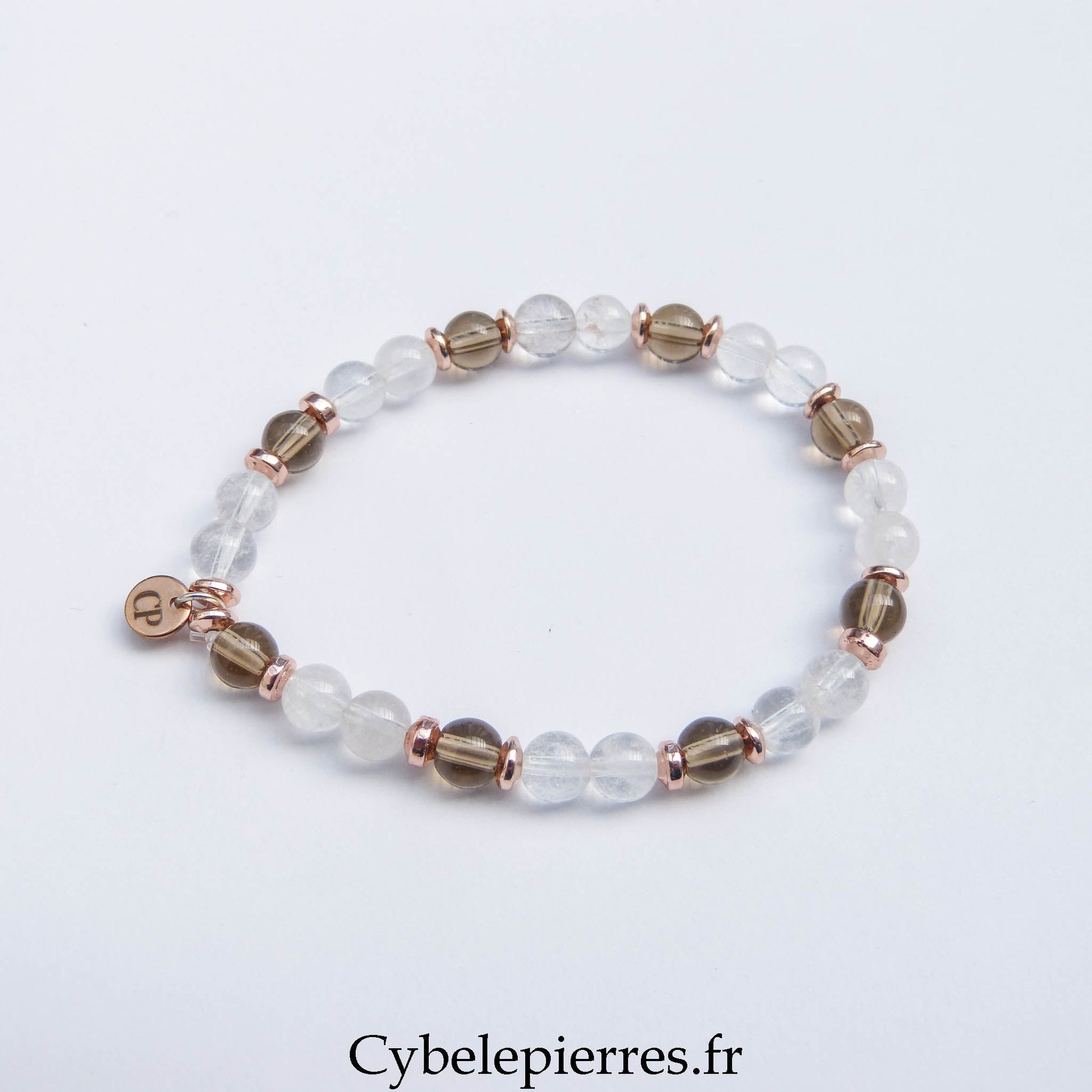 Bracelet Cristal de Roche & Quartz Fumé (6 mm) – 17 cm | Clarté & Ancrage - Cybele Pierres