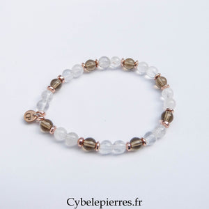 Bracelet Cristal de Roche & Quartz Fumé (6 mm) – 17 cm | Clarté & Ancrage - Cybele Pierres