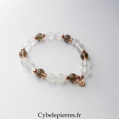 Bracelet Cristal de Roche et Quartz Fumé (8 mm) – 18 cm | Clarté et Ancrage