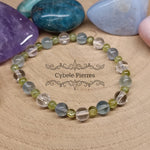 Bracelet Déconnexion : Cristal de roche, Péridot et Fluorine bleue (4mm et 6mm) - 18cm - Cybele Pierres