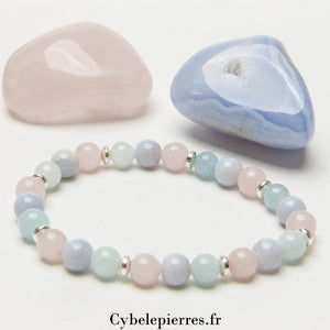 Bracelet Destin - Quartz Rose, Aigue - Marine et Calcédoine Bleue (6mm) - 17 cm | Harmonie et Expression - Cybele Pierres
