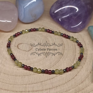 Bracelet Détente Pure - Péridot et Grenat facetté (2mm) - 17cm - Cybele Pierres