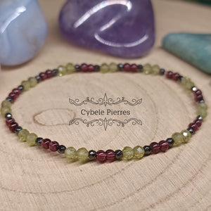 Bracelet Détente Pure - Péridot et Grenat facetté (2mm) - 17cm - Cybele Pierres