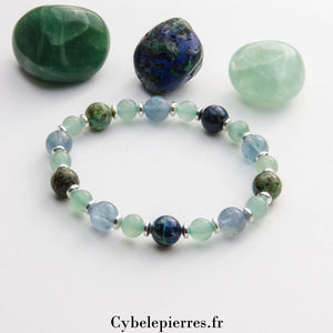 Bracelet détente suprême - fluorine bleue, aventurine verte et Chrysocolle (6 et 8mm) - 19cm - Cybele Pierres