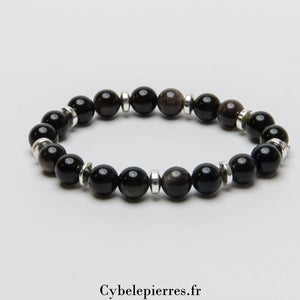 Bracelet Double Protection - Obsidienne Argentée & Dorée (8mm) – 17 cm | Ancrage et Clarté d'Esprit - Cybele Pierres