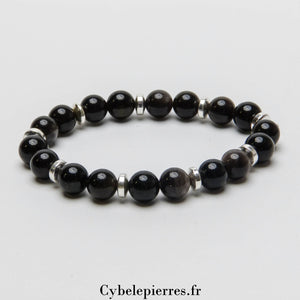 Bracelet Double Protection - Obsidienne Argentée & Dorée (8mm) – 17 cm | Ancrage et Clarté d'Esprit - Cybele Pierres