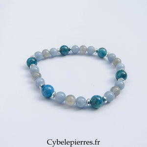 Bracelet Douce vérité : Labradorite, Angélite et Apatite bleue (6 et 8mm) - 18cm - Cybele Pierres
