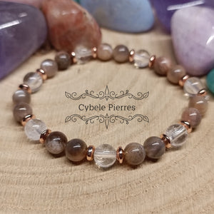 Bracelet Douceur automnale - Cristal de roche et Pierre de Lune (6mm) - 17cm - Cybele Pierres