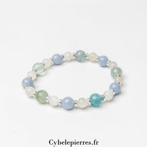 Bracelet Douceur Céleste - Fluorite, Pierre de Lune Blanche et Angélite (6 et 8mm) - 18cm | Sérénité et Intuition - Cybele Pierres
