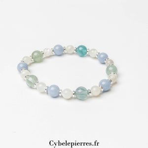 Bracelet Douceur Céleste - Fluorite, Pierre de Lune Blanche et Angélite (6 et 8mm) - 18cm | Sérénité et Intuition - Cybele Pierres