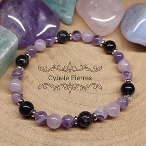 Bracelet Douceur printanier - Iolite, Kunzite et Améthyste (6 et 8mm) - 20cm - Cybele Pierres